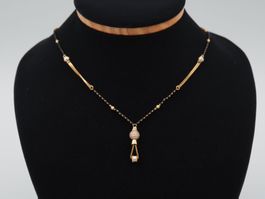 Kette 875/1000 Gelbgold - Onyxkügeli & Zirkonias (100369p100