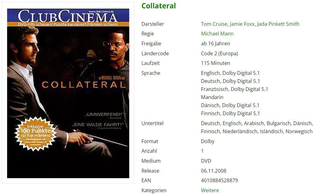 Tutti i DVDs: Collateral (DVD) – Usato da Buchrain venduto da Sssschaller