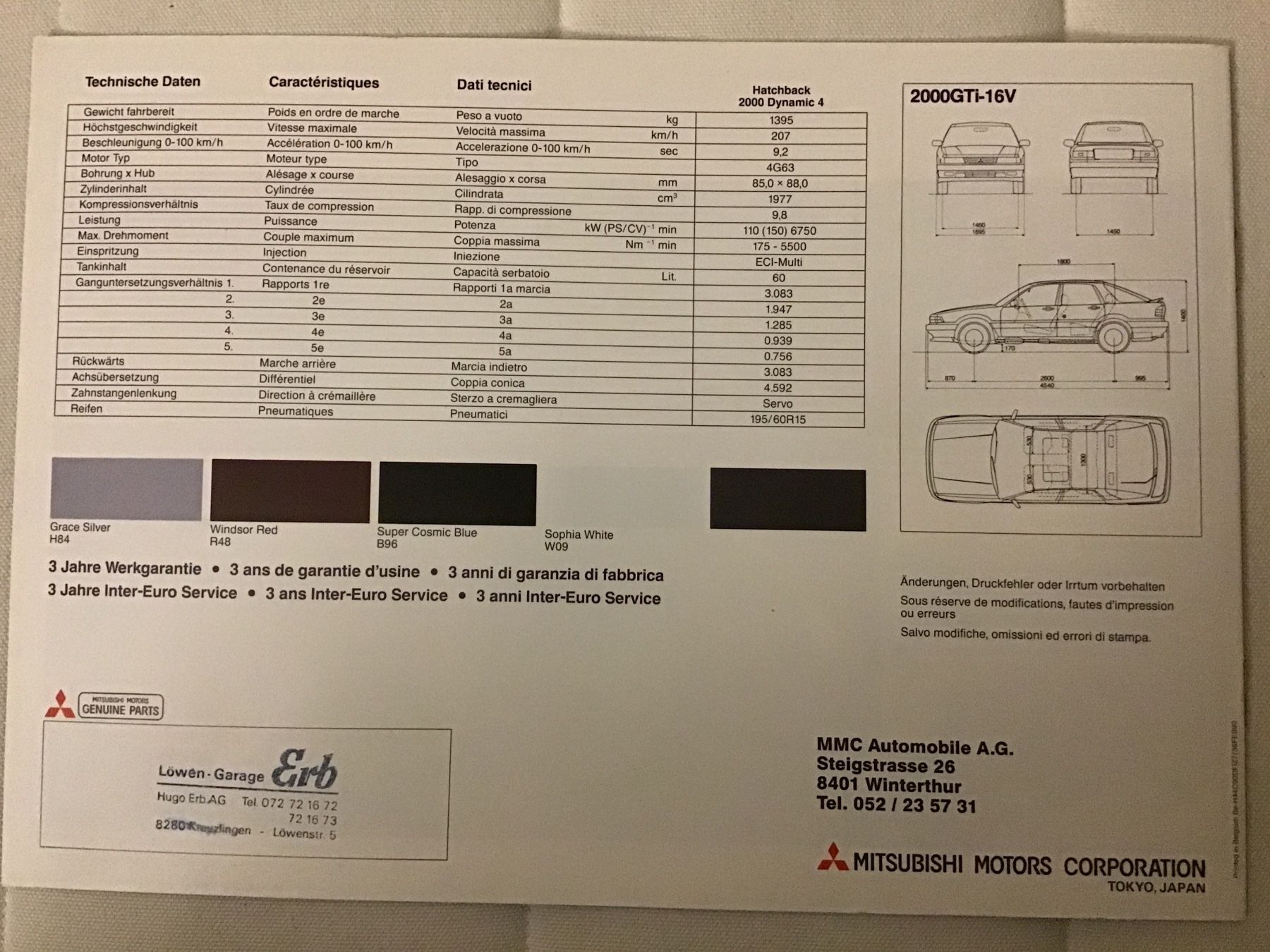 Mitsubishi Documenti: Mitsubishi Galant Hatchback 2000 Dynamic-4 8 Seiten Febr. 90 – Usato da Scherzingen venduto da Starseller62 7
