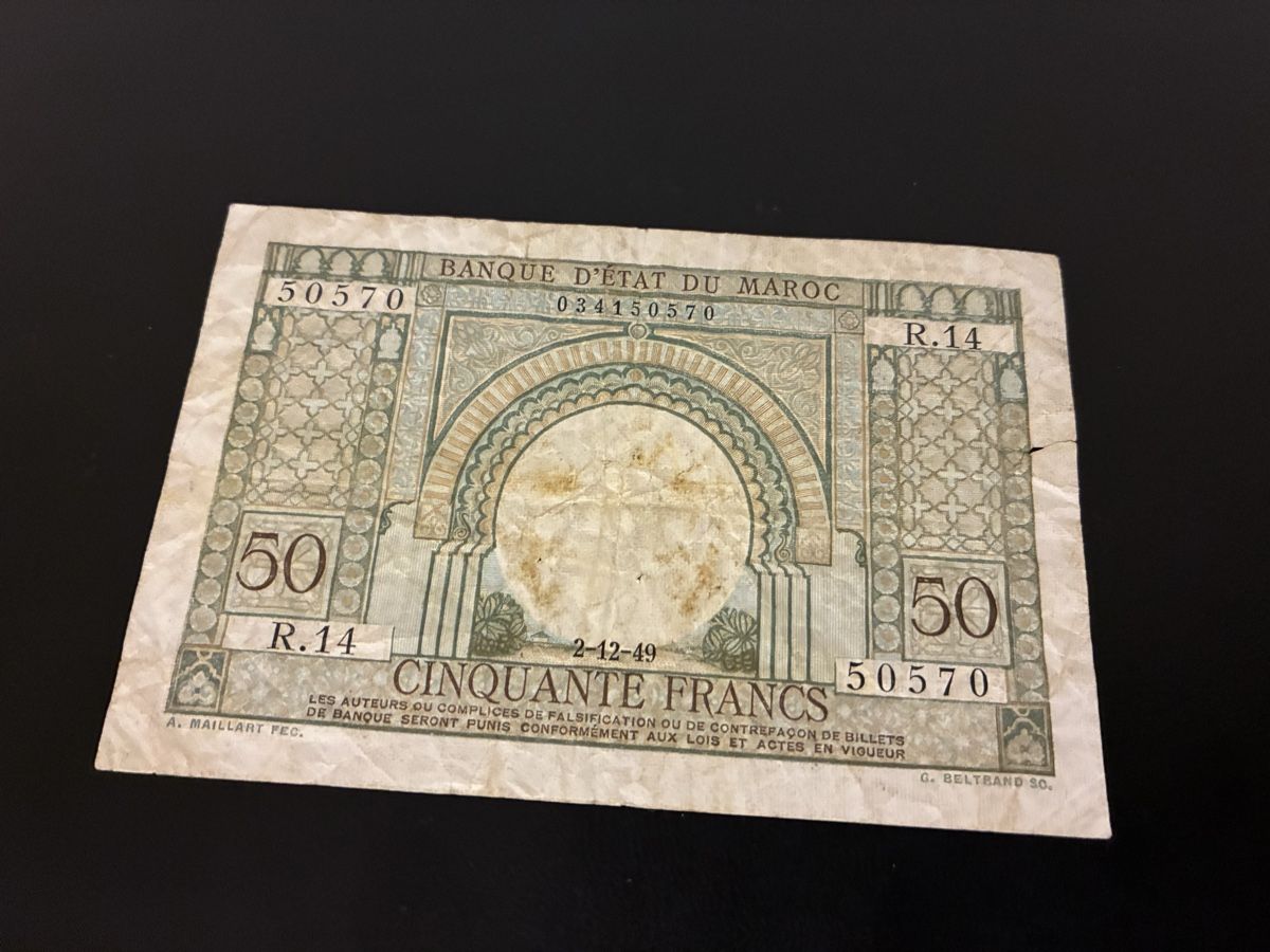 Banconote: MOROCCO 50 Francs 1949, P-45, – Usato da Dällikon venduto da Woldbanknoten