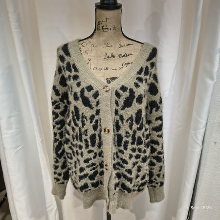 Strickjacke Leopardenmuster beige schwarz Grösse XL
