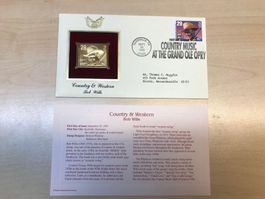 2 GOLD Briefmarken 22 Karat BOB WILLS + Post Museum USA