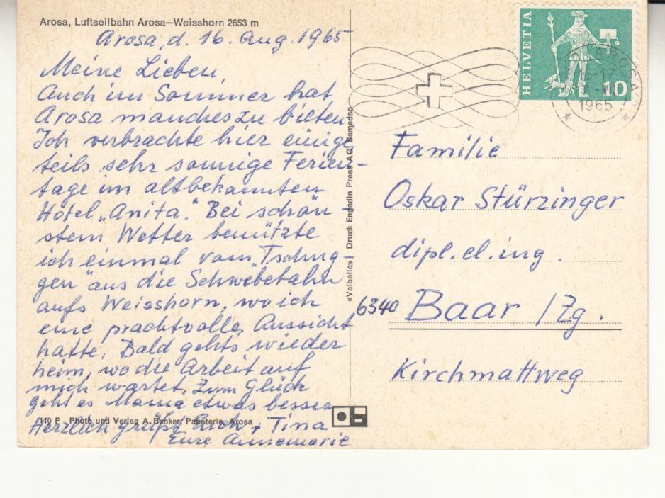 Cartes postales: Arosa Weisshorn 1965 – D'occasion à Bürglen TG par StampGraf 1