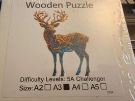 Wooden-Puzzle-Holzpuzzle-stolzer Hirsch mit Geweih 14x14cm