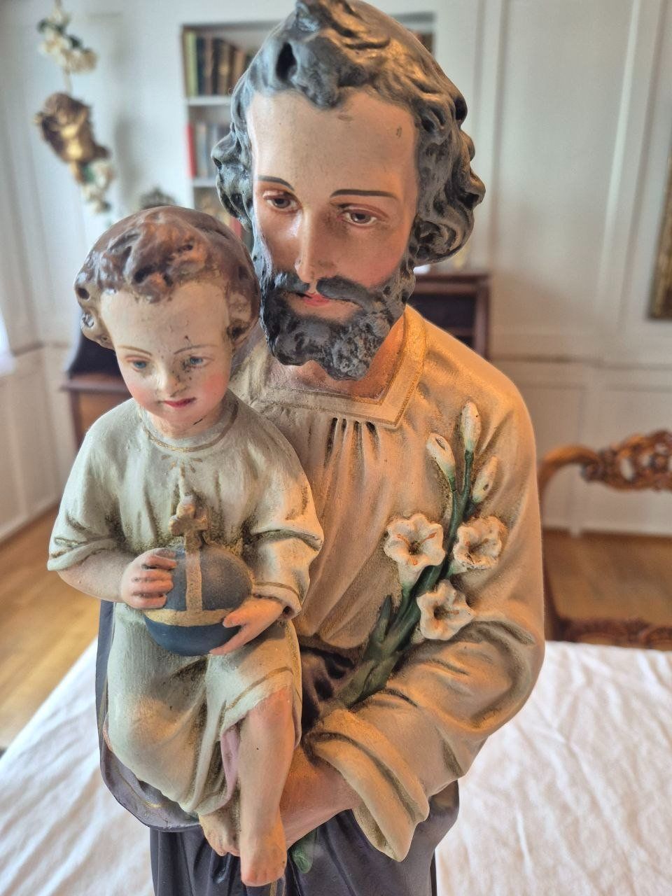 Statuette: Josef mit Christuskind Gips ca 1930 – Usato da Speicher venduto da Ramtha1 1