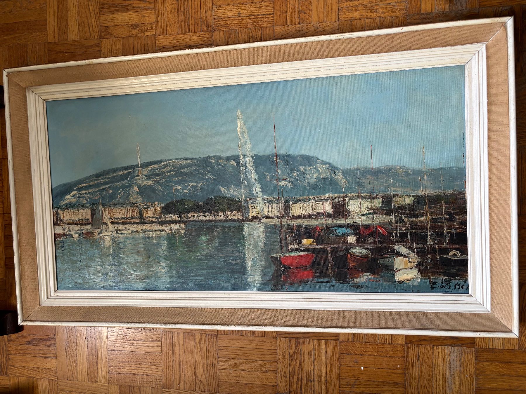 Tableaux: Tableau signe Vue du port de Genève ? – D'occasion à Peseux par Cresus27 3