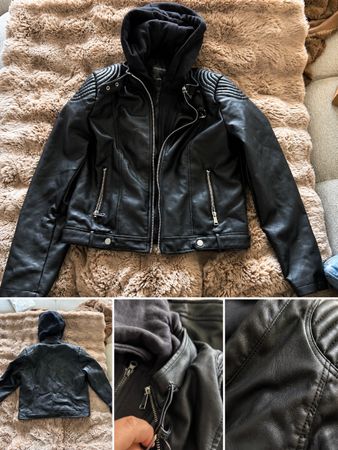 Veste style motard noire avec capuche amovible – Taille M
