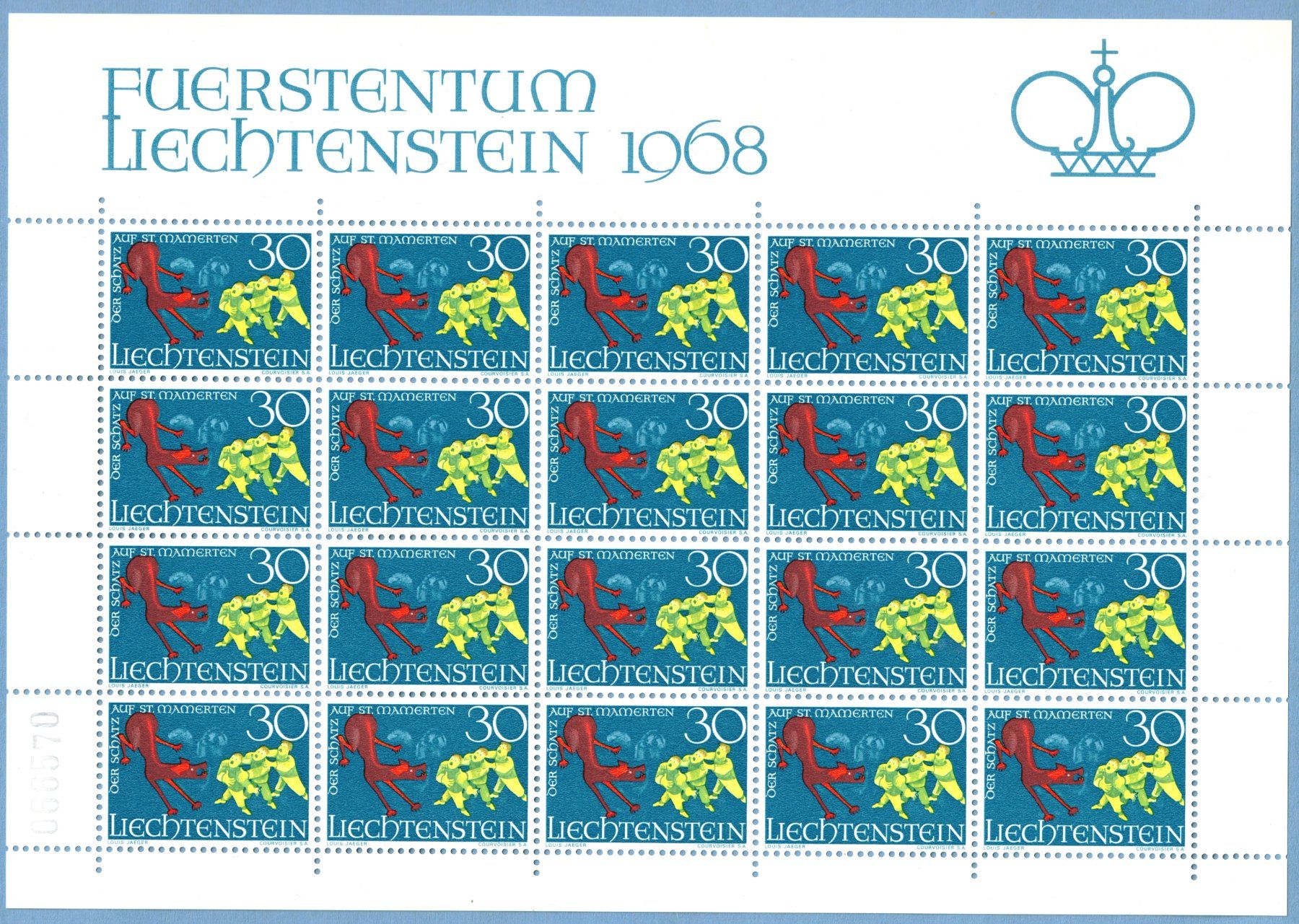 Tutti i francobolli: Kleinbogen  Liechtensteiner Sagen II   1968     postfrisch – Nuovo (secondo la descrizione) da Mellingen venduto da Ginger 2