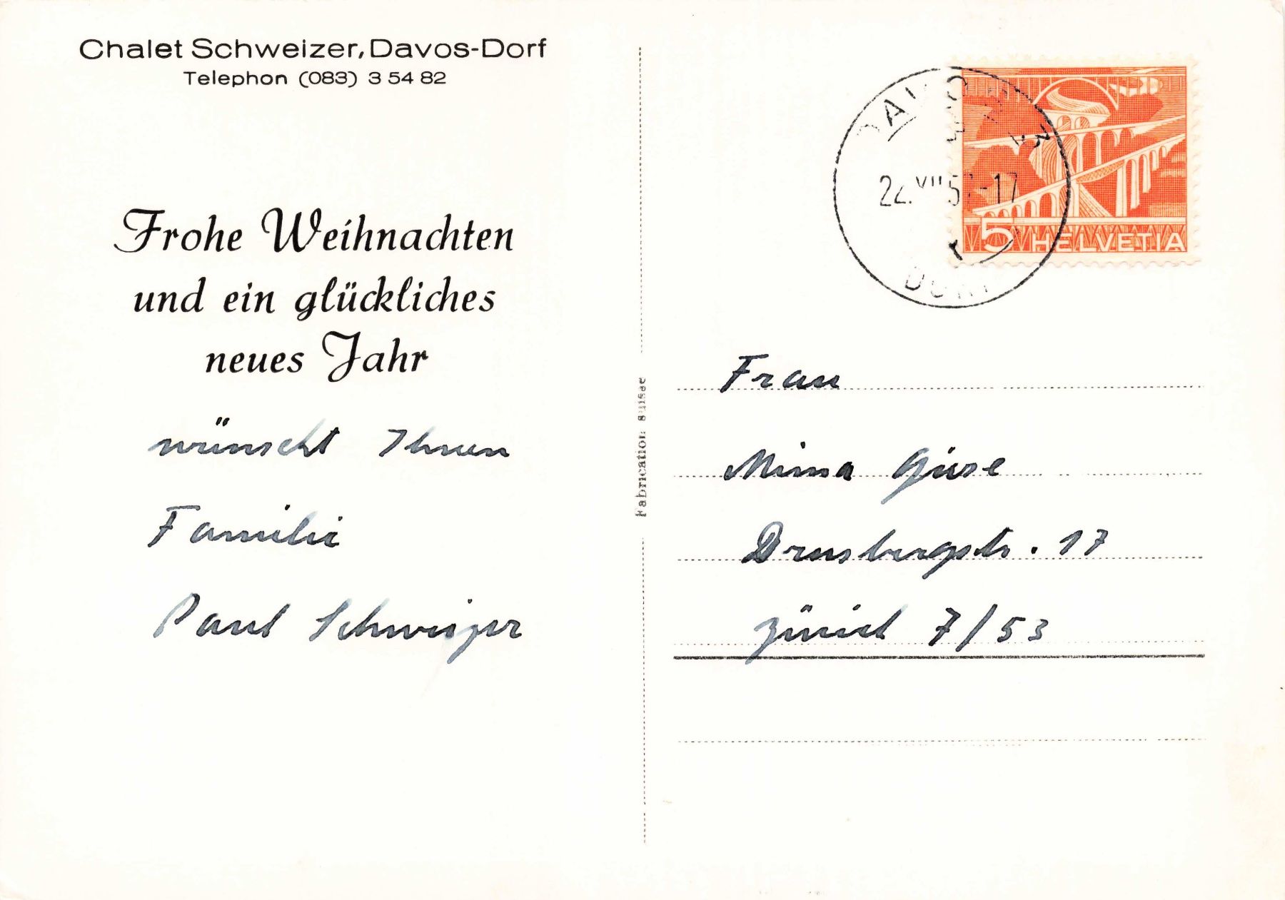 Cartoline postali: Chalet Schweizer Davos Dorf G – Usato da Biasca venduto da Blenio71 1