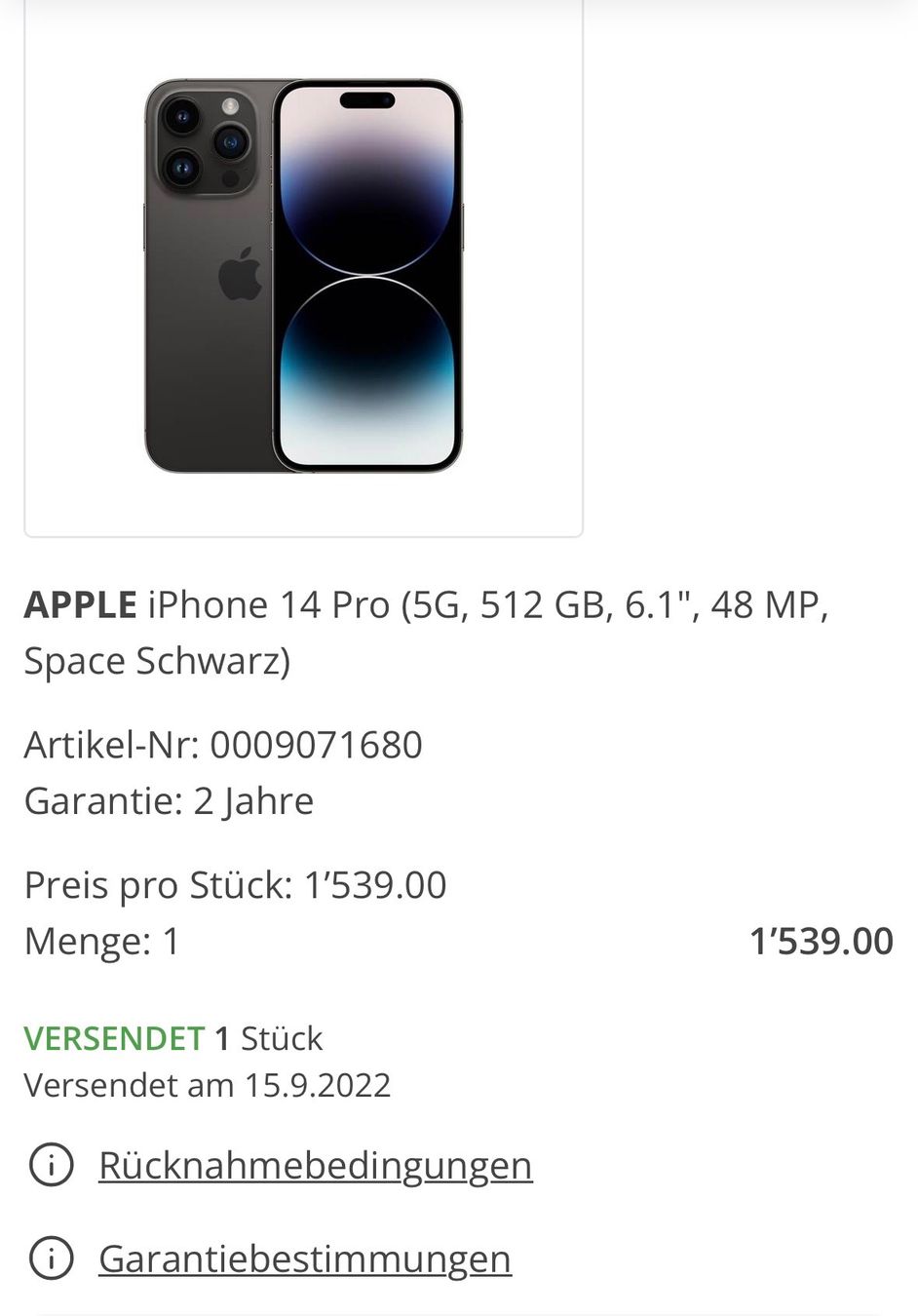 Apple Handys / Smartphones: Apple iPhone 14 Pro 512 GB – Neu (gemäss Beschreibung) aus Jona von hercolis01 5