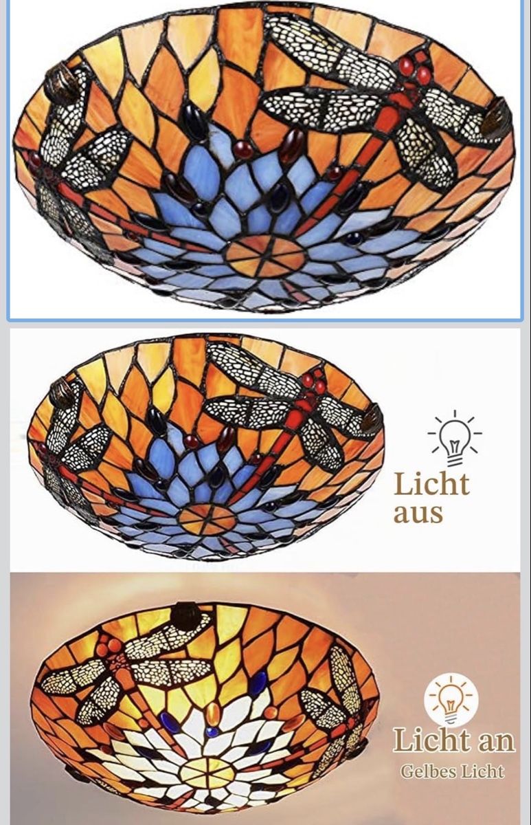 Kronleuchter & Deckenlampen: Deckenleuchte Tiffany Stil Retro Buntglas – Neu und originalverpackt aus Strengelbach von retourenjaeger.ch
