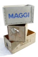 3x Vintage - Kisten, Holz / Karton, Maggi, Clavien SA, ua.