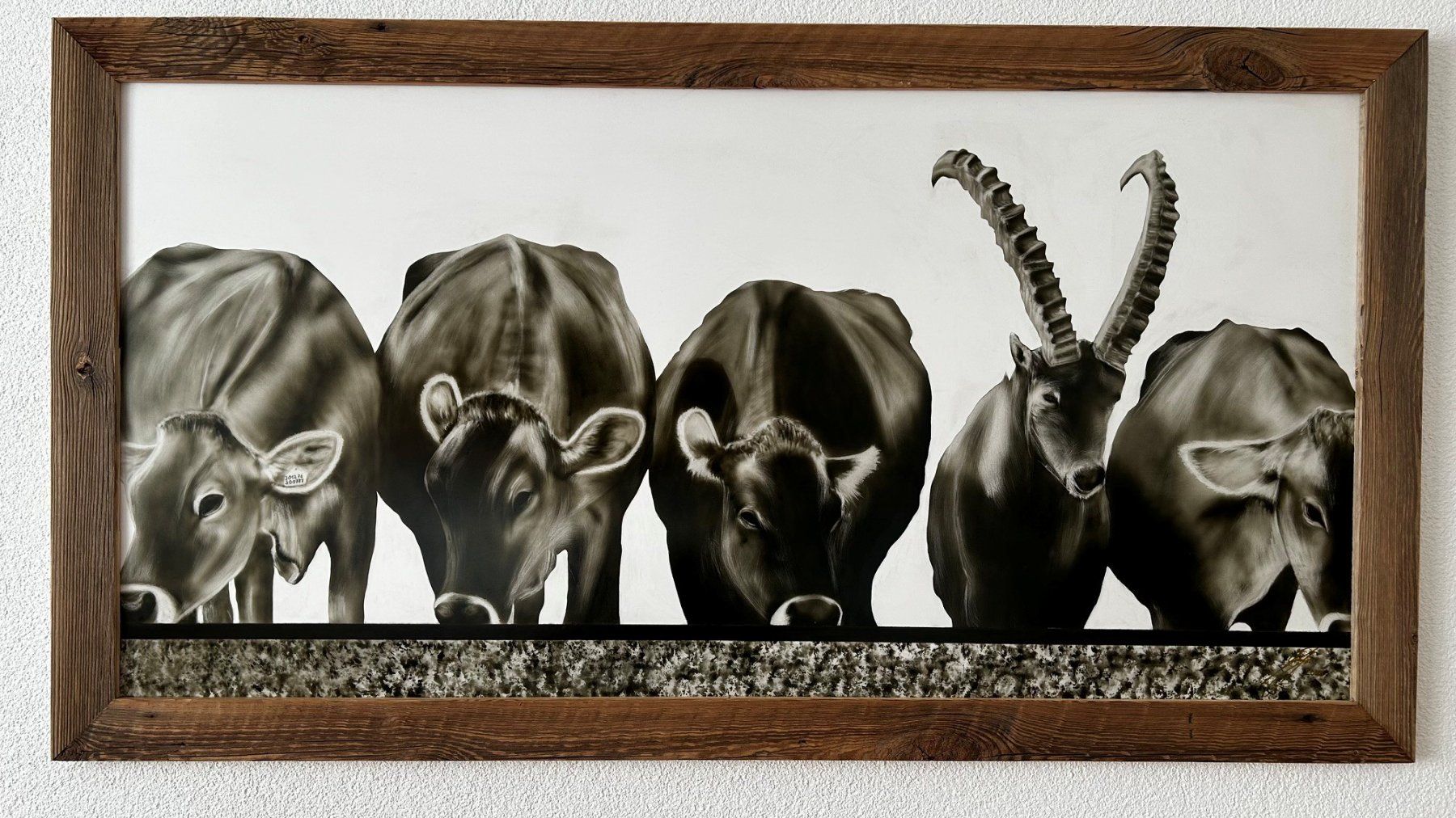 Foto & Immagini: Kühe mit Steinbock Airbrushbild mit Altholzrahmen – Nuovo (secondo la descrizione) da Fläsch venduto da Dergrenzer