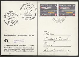 Ballon Schweiz 1959 Luzern Meiringen Flugpost Luftpost