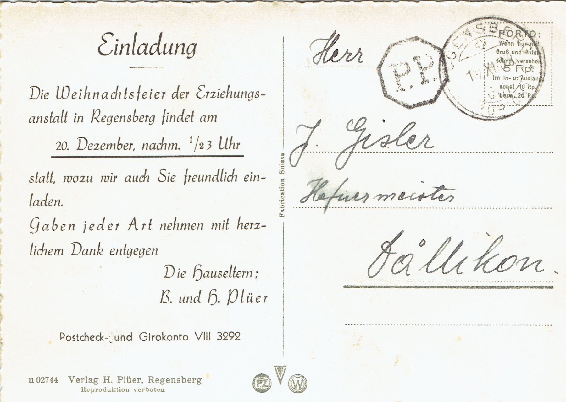 Cartoline postali: Regensberg ZH, um 1935 – Usato da Otelfingen venduto da Schmitte9 1