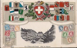 CHAUX-de-FONDS, carte fenêtre avec la place du marché