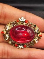 Vintage Gablonzer Brosche Cabochon Granat teil emailliert