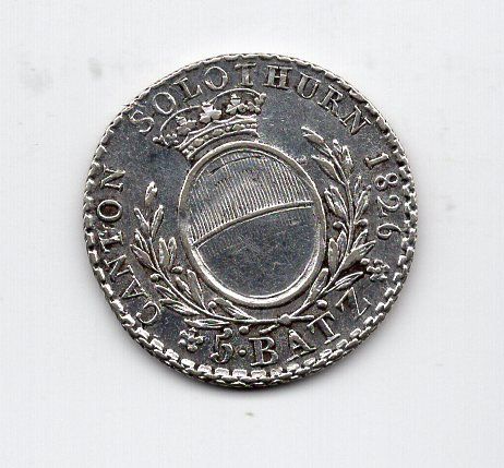 Tutti le monete: (1689) Solothurn, 5 Batz, 1826, vz – Usato da Rüthi (Rheintal) venduto da erdnuessli1