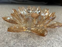 Kerzenhalter Lotusblüte Glas bernsteinfarben neuwertig