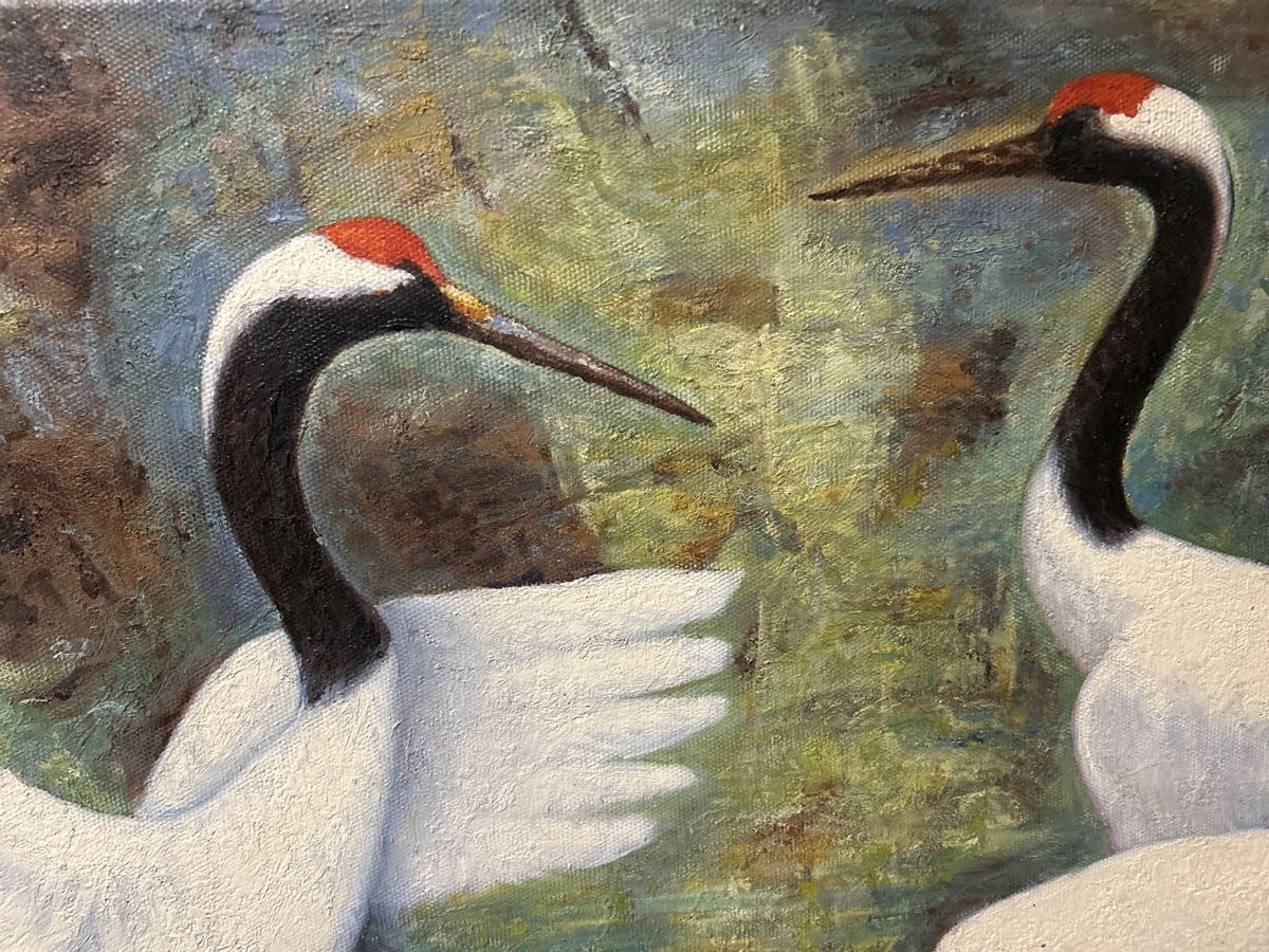 Dipinti: Ölgemälde mit Kranichen, 100x75cm – Usato da Glarus venduto da KunstWerkEr-LS87 2