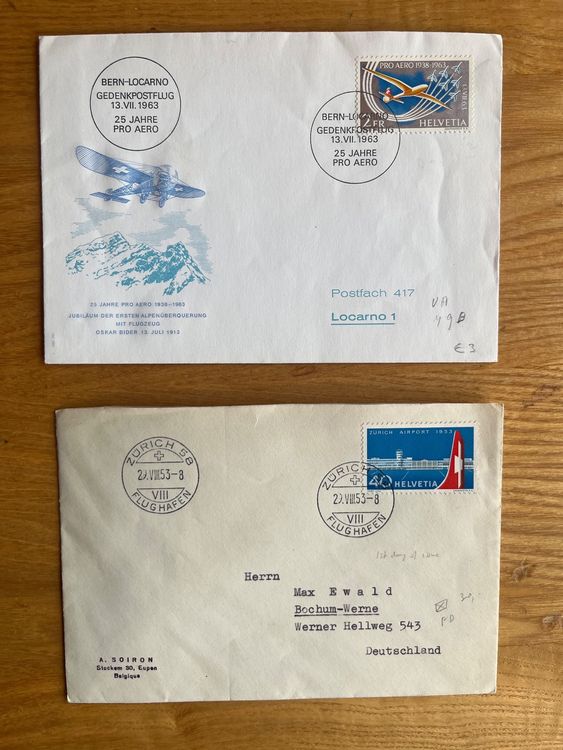 Tutti i francobolli: 2 enveloppes avec timbre suisse, thématique aviation – Usato da Châtel-St-Denis venduto da Vaillant1