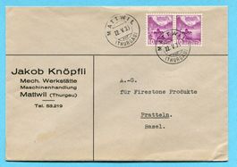 Brief von Mattwil nach Pratteln 1939 - Abs: Jakob Knöpfli