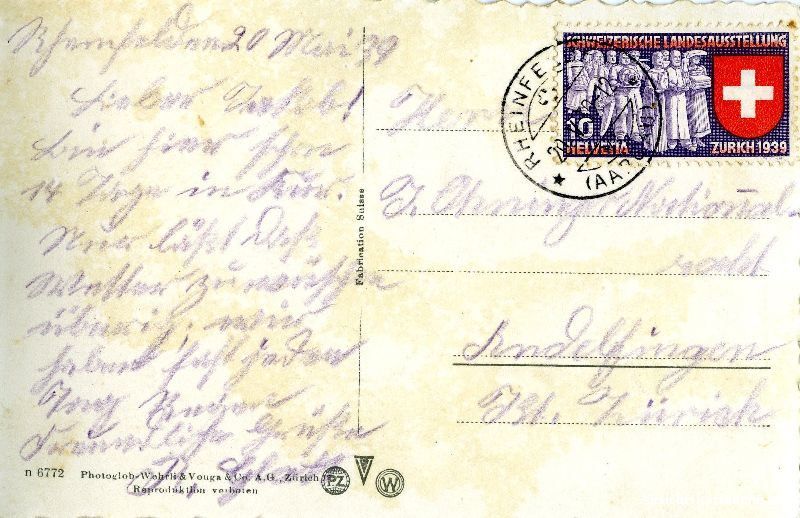 Cartoline postali: Rheinfelden - Sanatorium + 1939 – Usato da Emmenbrücke venduto da teestube 1