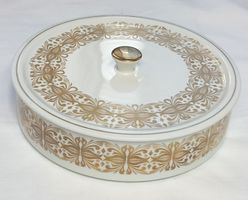 Vintage Grosse Porzellan Dose mit Deckel Golddekor 60er