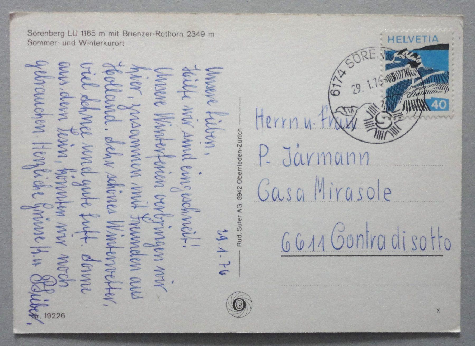 Cartoline postali: Sörenberg LU 1165 m mit Brienzer-Rothorn – Usato da Fétigny venduto da Billy2miny 1
