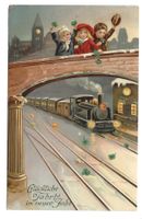 Neujahr - Glückliche Fahrt - Kinder - Dampfzug - Litho 1913