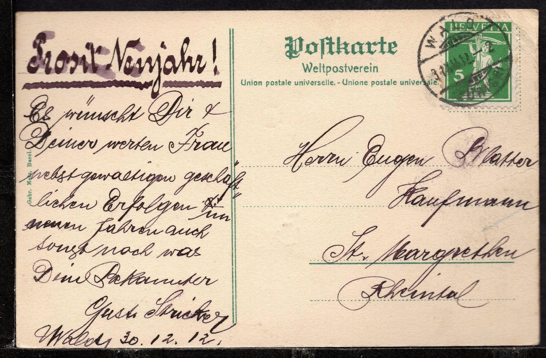 Ansichtskarten: HERISAU    Stp.  WALD 31.XII.12 – Gebraucht aus Aarau von kufi44 1