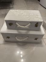 Koffer 2er Set, Weiss mit Perlen