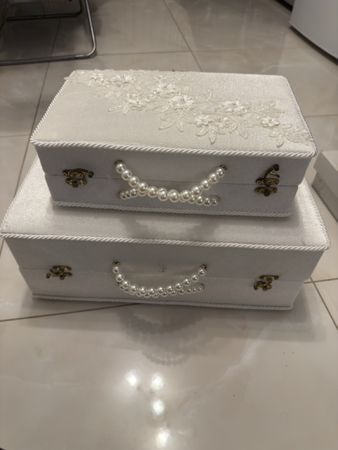 Koffer 2er Set, Weiss mit Perlen