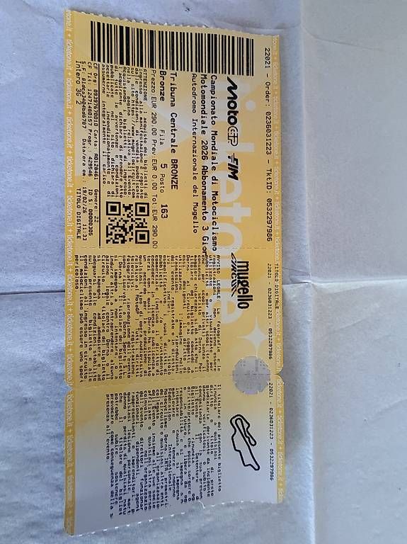 Tazze: Moto GP Tiket Mugello 2026 – Usato da Mülligen venduto da MV750