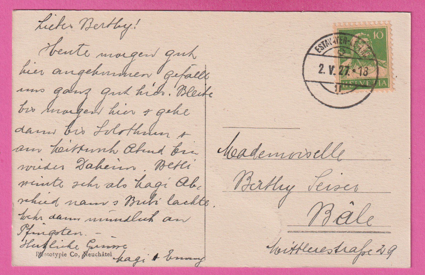 Cartoline postali: Estavayer gel 1927 – Usato da Einsiedeln venduto da dillie 1