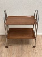 Vintage Servierwagen klappbar Mid-Century Chrom & Holzoptik