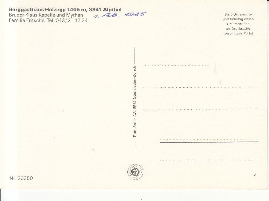 Cartoline postali: Holzegg 1985 – Usato da Bürglen TG venduto da StampGraf 1