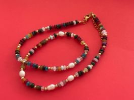 Luxus Elegante Kette Farbe : Gold mit Stein  Multicolor
