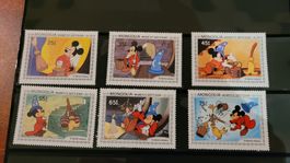 Micky Maus Briefmarken, Mongolei, gestempelt, 6er Set.