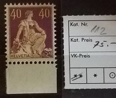 W) 112, Sitzende Helvetia postfrisch Kt. 75.-