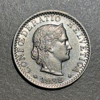 6 Abart 20 Rappen Schweiz 1938 offene 9 + R und Stempelrisse