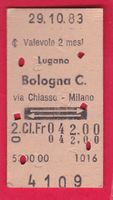 KARTON BILLETT, LUGANO - BOLOGNA CENTRALE, 2.KLASSE, RETOUR