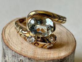 Ring, Schlange Quarz, Silber 925, Gelbvergoldet, Gr. 59