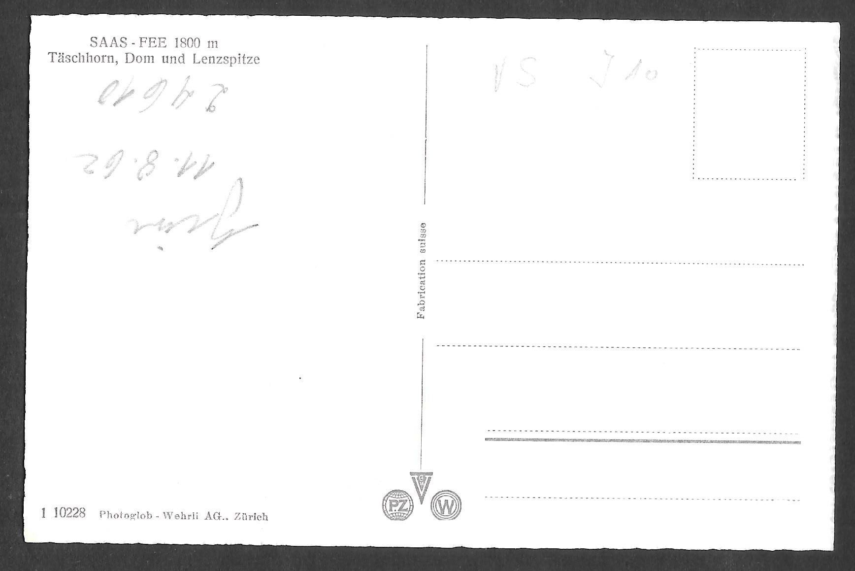 Cartoline postali: Saas Fee Täschhorn Dom Lenzspitze – Usato da Olten venduto da clotaldi 1