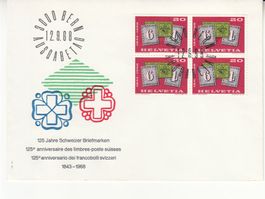 SBK 458 im 4er-Block FDC 125 Jahre Schweizer Briefmarken