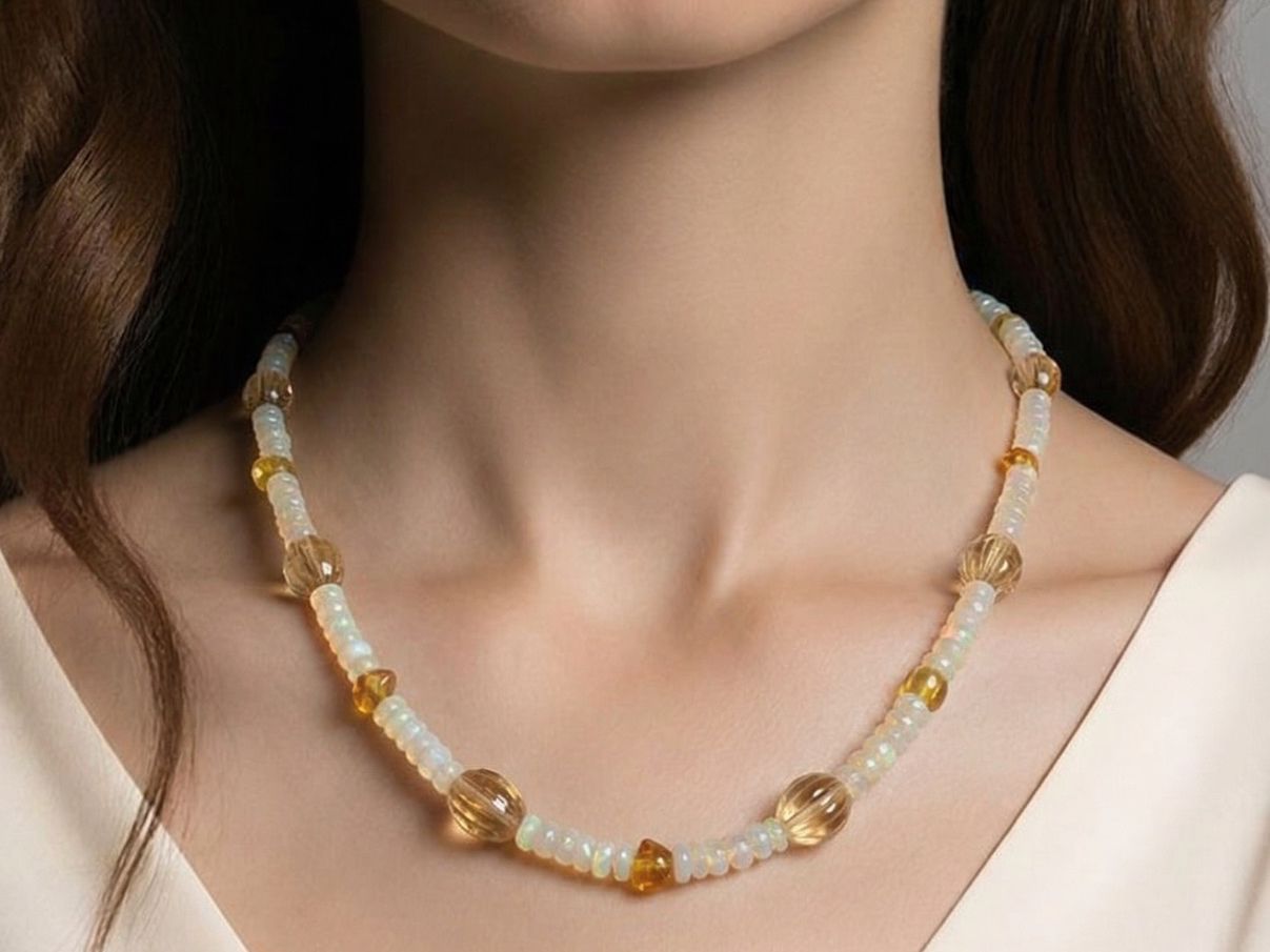 Catenine: Wunderschöne Opal, Citrin, Bernsteinkette NEU – Nuovo e nell'imballaggio originale da Basel venduto da Chili007