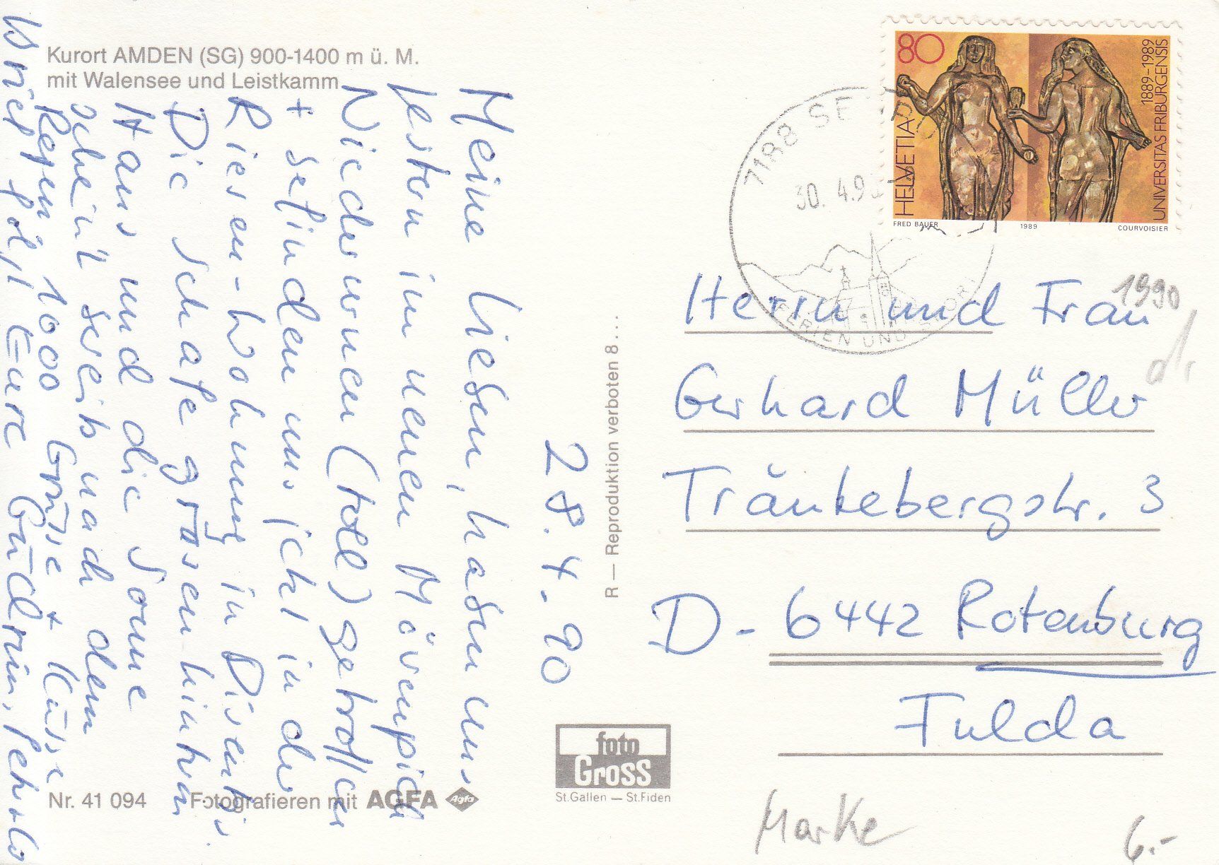 Cartes postales: Amden 1990 – D'occasion à Bürglen TG par StampGraf 1