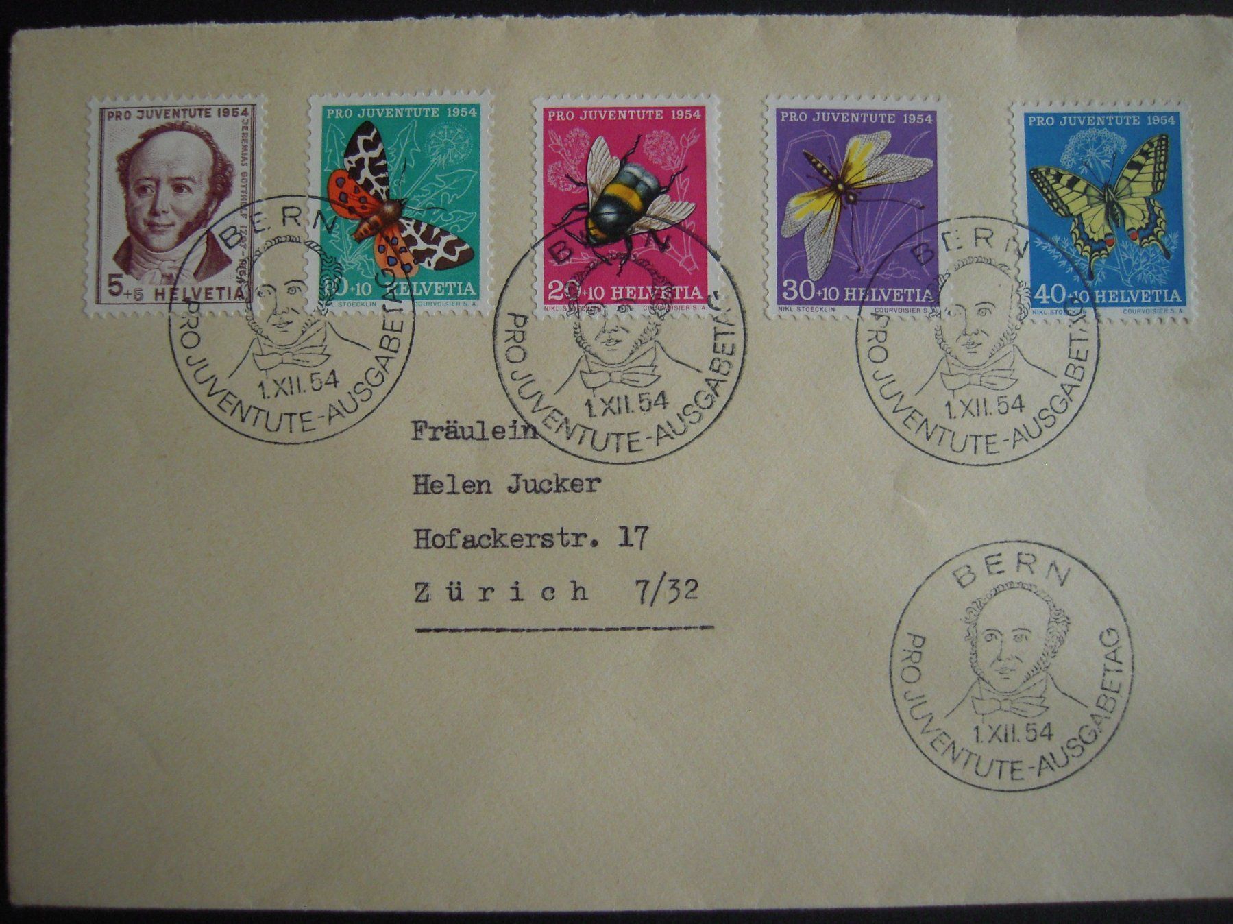 Tutti i francobolli: PJ 1954 FDC 1.12.54 – Usato da Stallikon venduto da Saentis2014