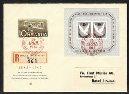 1945, W23+, Block Basel auf illustriertem R-FDC (14354)