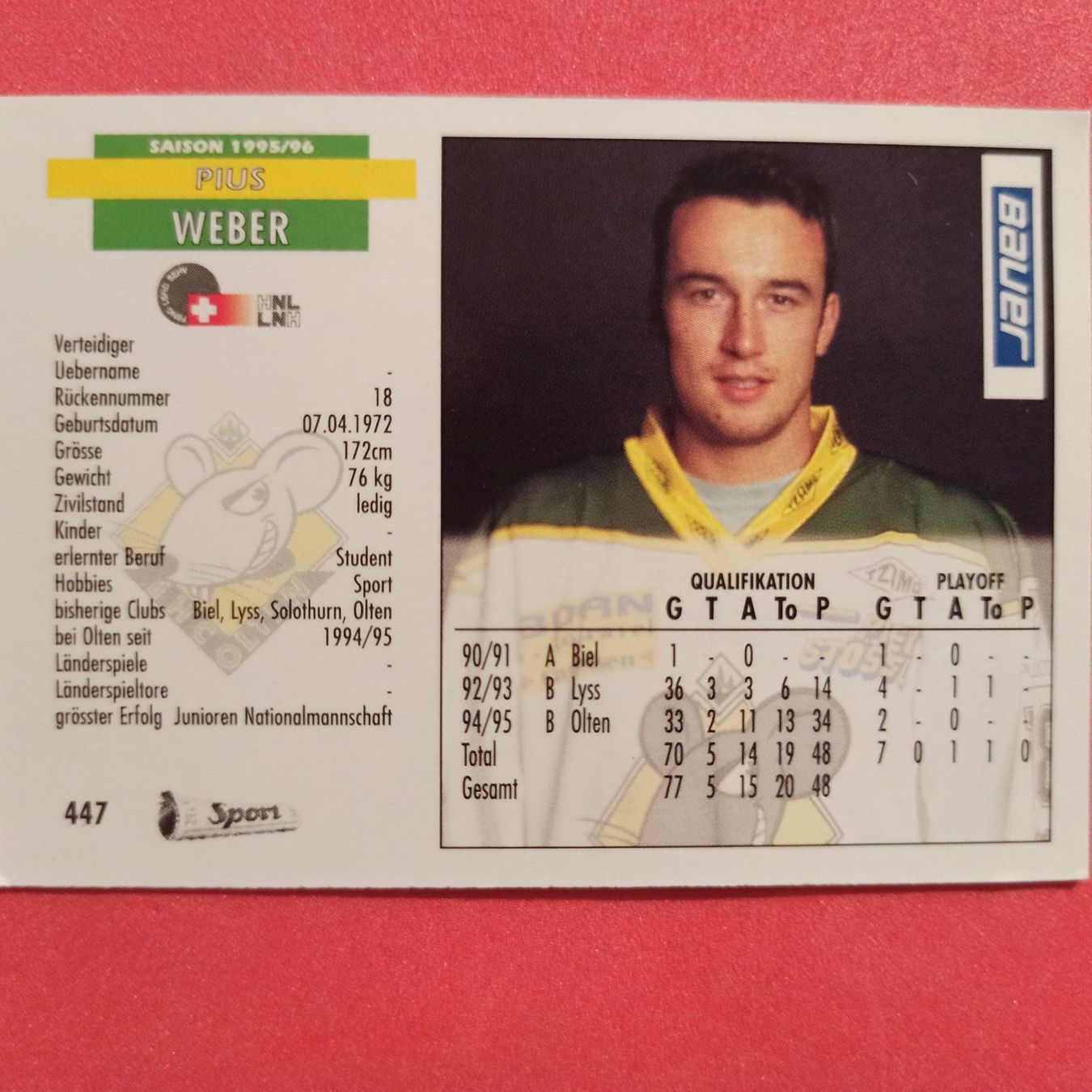 Sammelbilder & Trading cards: Pius Weber - EHC OLTEN - 1995/96 – Gebraucht aus Dübendorf von kb86_MOVIE 1